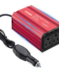 Ride Ready 12V DC To 110V AC Car Power Inverter 400W with dual sockets and USB for charging laptops and phones.