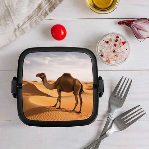 Desert Sand Camel Double Layer Bento Box With Spoon Portable Insulated Lunch Container For Work Travel And Camping Leak Proof