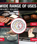 Grill Surface Thermometer With Color Coded Temperature Zones For Precise High Heat Grilling GTS800X on grill, flattop, smoker.