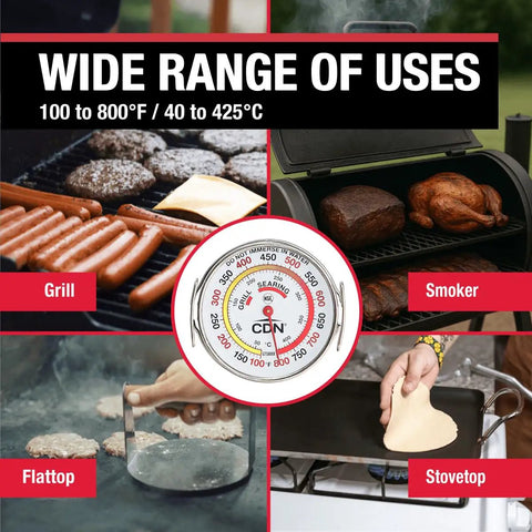 Grill Surface Thermometer With Color Coded Temperature Zones For Precise High Heat Grilling GTS800X on grill, flattop, smoker.