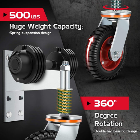 6 Inch Heavy Duty Fence Gate Wheel With 500Lb Capacity For Metal Tube Gates, 360 Degree Rotation Spring Loaded Caster