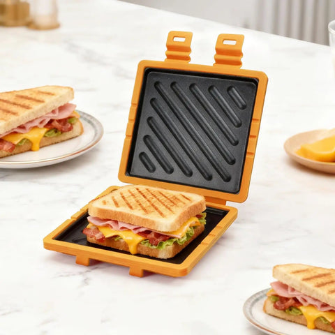 Portable Microwave Toaster For Crispy Grilled Cheese With Adjustable Silicone Strap And Removable Nonstick Plate in use