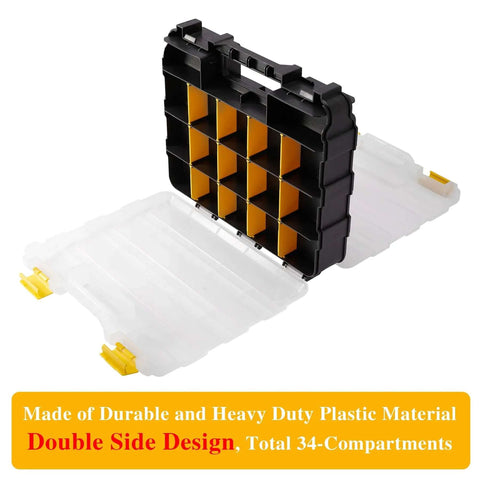 Double Sided 34 Compartment Hardware Organizer Box With Removable Dividers Transparent Durable Plastic Case
