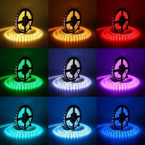 RGB LED Light Strip Remote Controller Dimmer With Wireless IR 44 Keys in various vibrant color modes and brightness settings.