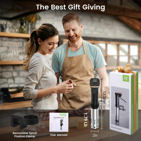 Pro Grade Sous Vide Cooker Immersion Circulator With Recipes, IPX7 Waterproof And Ultra Quiet 1100W, Fast Heating, Precise Temperature 0.1 Degree Celsius And 99.59 Hour Timer, Compact Stainless Steel Design For Effortless Chef Level Results, box and accessories