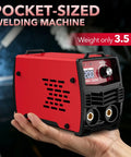 200A Portable Stick Welder With IGBT Inverter Hot Start 110V Compatible Pro DIY Welder in hand, pocket-sized, 3.5 lbs