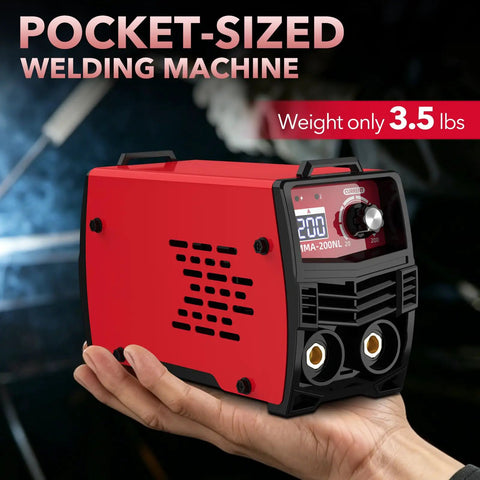 200A Portable Stick Welder With IGBT Inverter Hot Start 110V Compatible Pro DIY Welder in hand, pocket-sized, 3.5 lbs