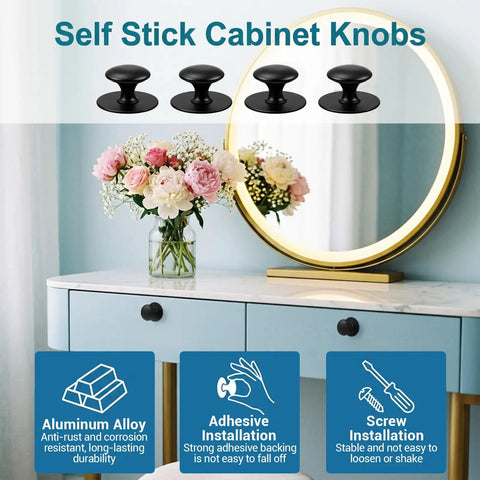 Six Pack Stick On Cabinet Knobs Self Adhesive Handles Stainless Steel Anti Rust Durable Modern Kitchen Drawer Pulls With Easy Install Strong Backing And Comfortable Grip on a vanity