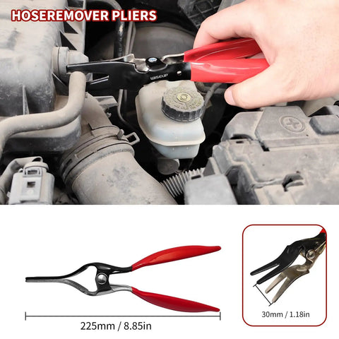 Eight Piece Fuel Line Disconnect Tool Set Pro Grade Must Have All In One Kit with hose clamp pliers in use on a vehicle