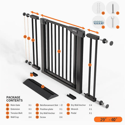 Mom Approved Baby Gate For Stairs And Doorways Fits 26 To 40 Inch Openings No Drilling Auto Close Safety Gate For Kids And Pets Pressure Mounted Easy To Install product contents layout