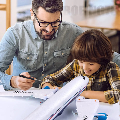 Adult and child assembling Ready To Fly Remote Control Airplane For Beginners And Kids And Adults 3 Channel RC Plane.