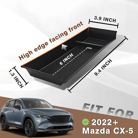 Mazda CX5 Center Console Front Organizer Tray Storage dimensions for 2022-2025 models, durable ABS material, easy install