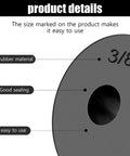 Close-up of black rubber washer showing 3/8 size marking, part of the Faucet Washer Repair Kit With 58 Pack Flat And Beveled Rubber Washers And Brass Screws For Quick DIY Leak Fix, Multi Size Assortment In Ten Styles For Indoor And Outdoor Faucets.