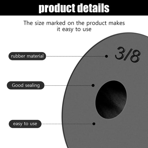Close-up of black rubber washer showing 3/8 size marking, part of the Faucet Washer Repair Kit With 58 Pack Flat And Beveled Rubber Washers And Brass Screws For Quick DIY Leak Fix, Multi Size Assortment In Ten Styles For Indoor And Outdoor Faucets.