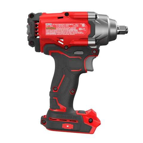 Side view of V20 Cordless Impact Wrench One Half Inch Bare Tool Only With Brushless Motor Beefy Torque Up To 275 Foot Pounds