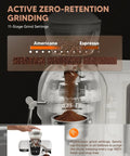White Semiautomatic Espresso Machine With Built In Grinder showing 11-stage grind settings for fresh coffee preparation.