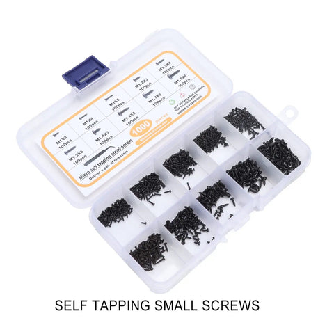 1000Pcs Small Screw Assortment Kit With Tweezers M1 M1.2 M1.4 M1.7 Black For Glasses Repair Watch Phone Electronics