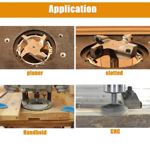 Applications of Pro Grade CNC Spoilboard Surfacing Router Bit Set with Half Inch Shank shown in planer and CNC machines