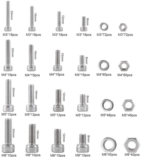 660 Piece Nuts And Bolts Set For M3 M4 M5 Stainless Steel Hardware Assortment Kit with Rust Resistant Threads layout