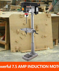 Built Tough Heavy Duty 15 Inch Cast Iron Bench Drill Press With Knockout 7 Point 5 Amp Pure Copper Motor And Workhorse Variable Speed Handle for smooth operation.