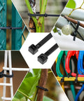 Heavy Duty 12 Inch Cable Ties With 120 Lb Tensile Strength, shown in various outdoor installations, black nylon, 100 pack.