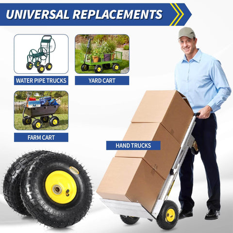 Heavy-Duty 4.10/3.50-4 Rubber Tire And Wheel Set With 2.25-Inch Offset Hub And 5/8-Inch Sealed Bearings for hand trucks and trolleys