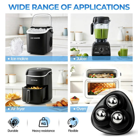 Self Adhesive 360 Swivel Appliance Sliders On Kitchen Countertops 16 Pack Slick Metal Ball Furniture Casters Total Game Changer Countertop Glider For Coffee Maker Blender Oven Easy Peasy Slide showcasing ice maker, juicer, air fryer, and oven.