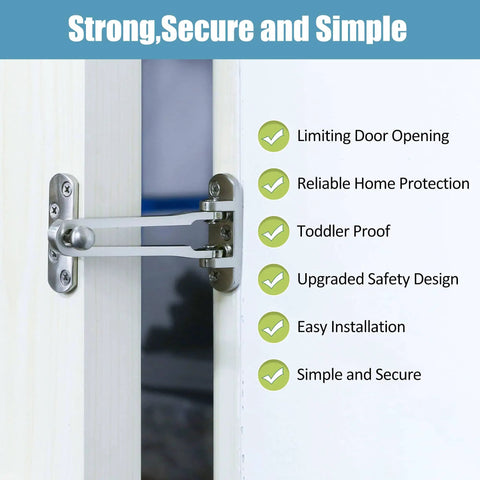 Sturdy Stainless Steel Door Lock Latch For Home And Hotel Security Built Tough With Chain SUS 304 Brushed Finish U Swing Front Door Lock Three Ball Positioning Design For Kid Safe And Easy Install Silver installed on door
