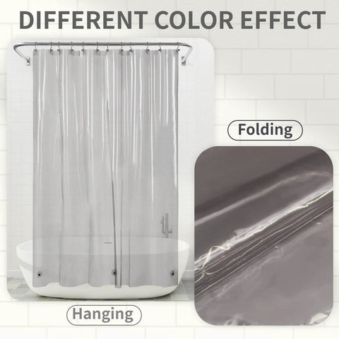 Extra Long Clear Black Shower Curtain Liner With 3 Magnets 72 By 84 Inches XL Waterproof PEVA PVC Free Lightweight Bathroom Liner With Metal Grommets Clear Durable Odor Free Water Repellent hanging in bathroom