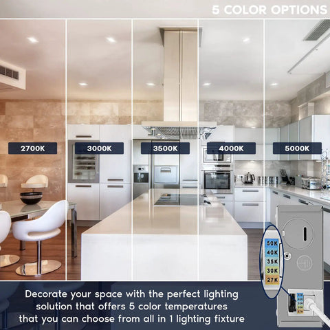 5 color temperature options for 4 Inch Square LED Recessed Ceiling Light With Junction Box Included, kitchen scene