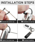 Installation steps for Premium Leather And Slick Carbon Fiber Keychain Featuring An Anti Lost D Ring and zinc key loops.