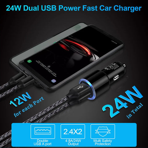 Road Ready Dual Port Usb Car Charger Two Pack Four Point Eight Amps Fast Charging Adapter Compatible With Smartphones Plug Straight Into Cigarette Lighter Super Smooth Drive with phone charging.