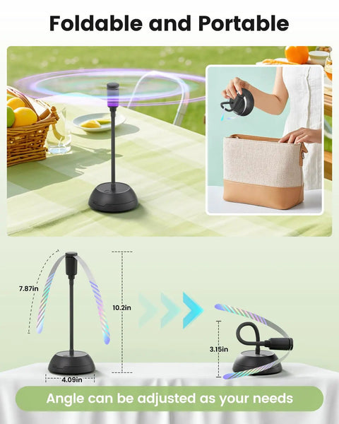 Four Pack Table Fans With Flexible Gooseneck And Soft Blades, AA Battery Powered Portable Silent Fans For BBQs Picnics Parties And Patio, Non Rechargeable Black with folding design.