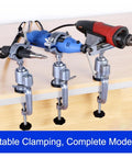 Heavy Duty Rotating Table Vise With Badass 360 Degree Swivel Mount And Bulletproof Aluminum Alloy Bench Clamp Bracket For Electric Grinders And Power Tools, showcasing electric grinders clamped securely.