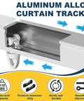 Heavy Duty Retractable Curtain Track System For Ceiling Or Wall Mount Aluminum With Silent Rollers Adjustable 3.3ft To 5.9ft, aluminum alloy track cross section