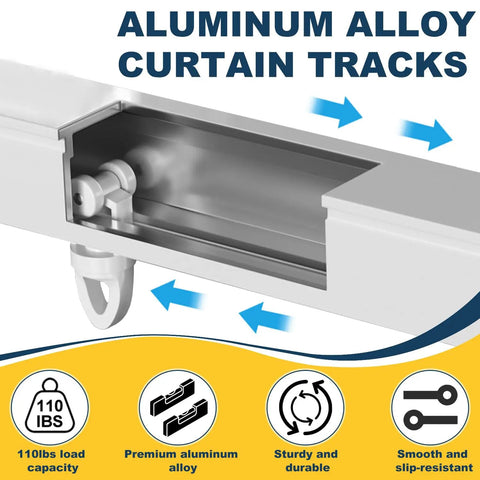Heavy Duty Retractable Curtain Track System For Ceiling Or Wall Mount Aluminum With Silent Rollers Adjustable 3.3ft To 5.9ft, aluminum alloy track cross section