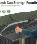 5.8x3.3 Ft Outdoor Storage Shed With Steel Frame Galvanized Metal Construction, open lid showing trash storage