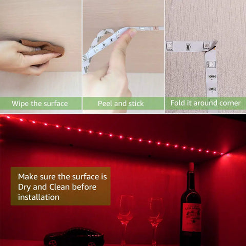 Steps to install Battery Powered RGB LED Strip Lights 20Ft With 24 Key Remote Color Changing Indoor Outdoor Decor 4XAA