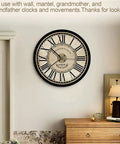 Vintage wall clock on a beige wall with Roman numerals, suitable for Brass Clock Hand Nut Set 9-Piece For Grandfather Clocks And Movements.