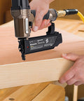Heavy Duty Pneumatic Brad Nailer Delivers Top Notch Performance With No Hassle Quick Release And Dead Nuts Precision Depth Settings used to fasten wood.