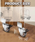Product size illustration for 2 Inch Rubber Caster Wheels With 3/4 Inch U Bracket Slick Swiveling Casters showing dimensions.