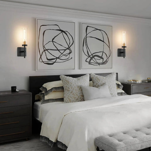 Bedroom with Battery Powered Wireless Wall Sconces With Remote Control Set Of 2 No Wiring Needed Black And Gold Dimmable Lights