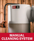 Professional 3 Hp 230 Volt Cyclone Dust Collector With 2 Micron Pleated Filter And Wireless Remote Timer Shut Off, featuring manual cleaning system.