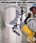 Supercharged Electric Concrete Circular Saw With Built In Water Fed Dust Suppression And Ring Diamond Blade Wall Chaser Masonry Cutter Slices Through Granite Stone Like Butter Quick Clean Cuts Up To Forty Nine Centimeters Deep Ac8600 cutting through concrete wall.