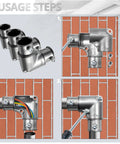 Five Pack One Half Inch EMT Fittings 90 Degree Inside Corner Pull Elbows Heavy Duty Galvanized Steel Conduit Adapters shown in installation steps.
