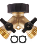 Heavy Duty Brass Garden Hose Splitter 2 Way Y Valve With Easy Grip Handle And Independent Shutoffs Lets You Run Dual Hoses From One Spigot Outdoor Faucet Splitter With Rubber Washers For Leak Free Watering, brass Y splitter with washers