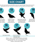 Size chart for birds indicating weight ranges, including cockatoos and macaws, for Flyper Adjustable Bird Diaper For Parrots And Small Birds.