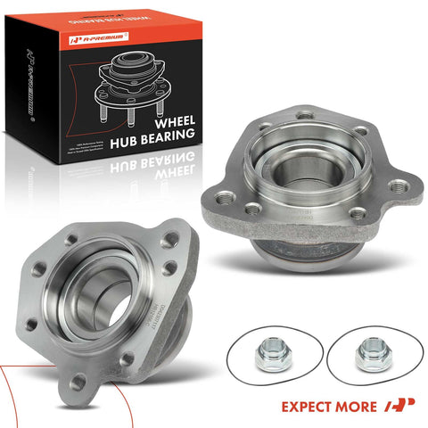 2 Piece Rear Wheel Bearing And Hub Assembly Set For Honda CR-V 1997 1998 1999 2000 2001 EX LX SE Direct Fit Replacement With High Load Capacity Ball Or Roller Bearing, showing front view with box packaging in background.