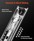 Close-up view of Beefy Heavy Duty 24 Inch Drawer Slides Pair With Locking 250 Lb Capacity Side Mount Ball Bearing Full Extension.