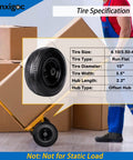 Ensemble roue et pneu Inch ultra-résistant de 25 Inch pour diables, remorques de jardin, chariots et chariots à roulettes, présenté avec les caractéristiques techniques en surimpression